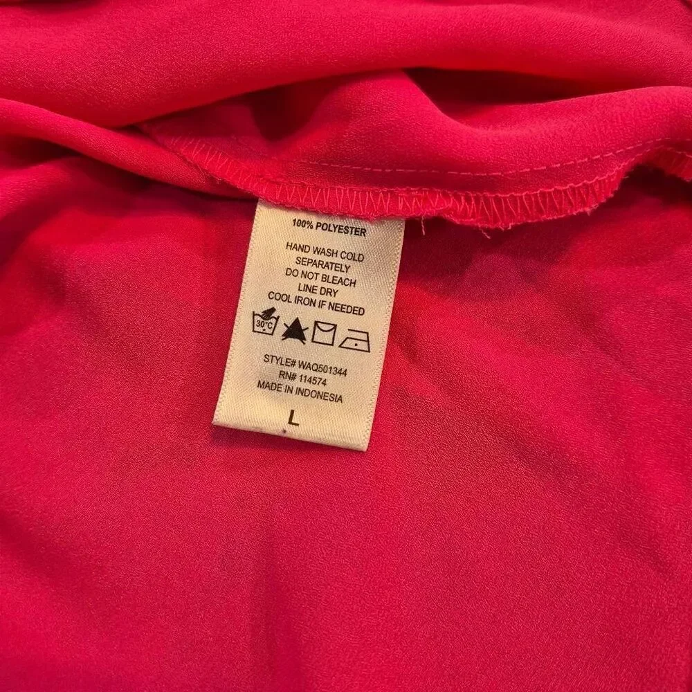 Pleione Women's Neon Pink Polyester Georgette Cuffed Short Sleeve Top EUC - Picture 10 of 10